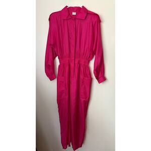 Vintage 80’s G.S.R. Barbie Pink Long Sleeve Funky Jumpsuit Small One Piece Retro